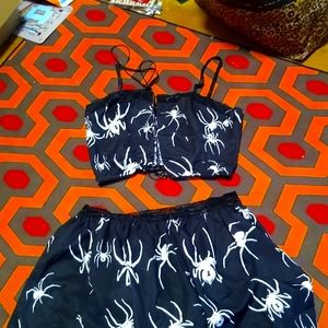 SheIn black widow crop top and mini skirt combo